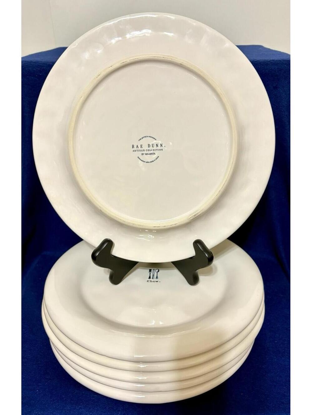 Rae Dunn Dimpled Cutlery Eat Typed 11” Dinner Plate Set Of 6 Great Condition - Picture 3 of 8
